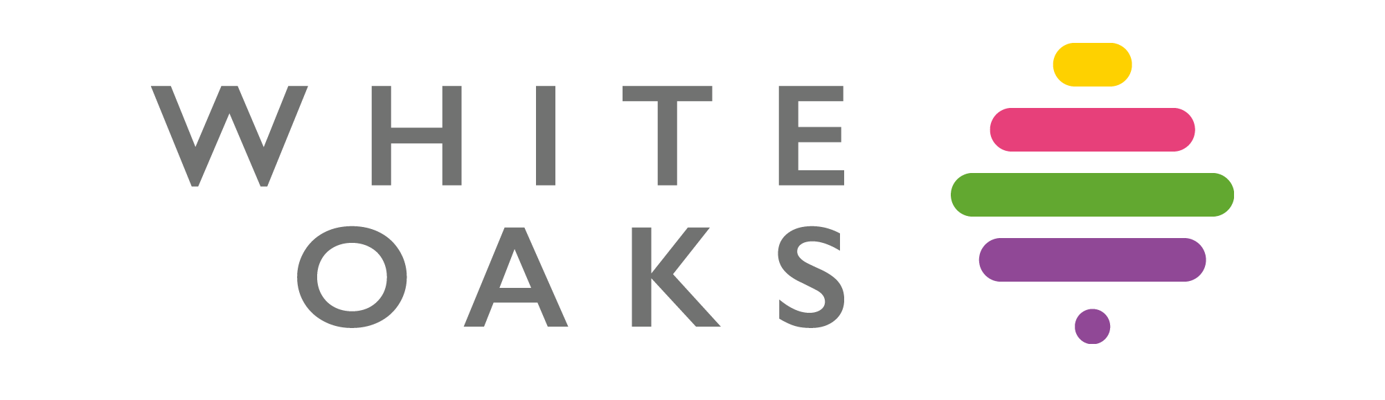 White Oaks logo on black background with colored lines.