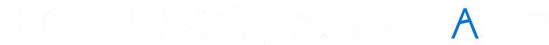 The words "COMPASS" and "SCOTLAND" are displayed in white text on a black background. The "A" in "SCOTLAND" is colored blue.