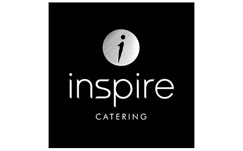 A square logo featuring a stylized lowercase i in a circle above the text Inspire Catering.