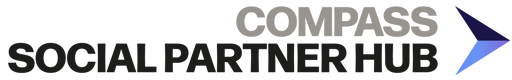 Horizontal logo featuring the text COMPASS SOCIAL PARTNER HUB and a gradient blue arrow icon.