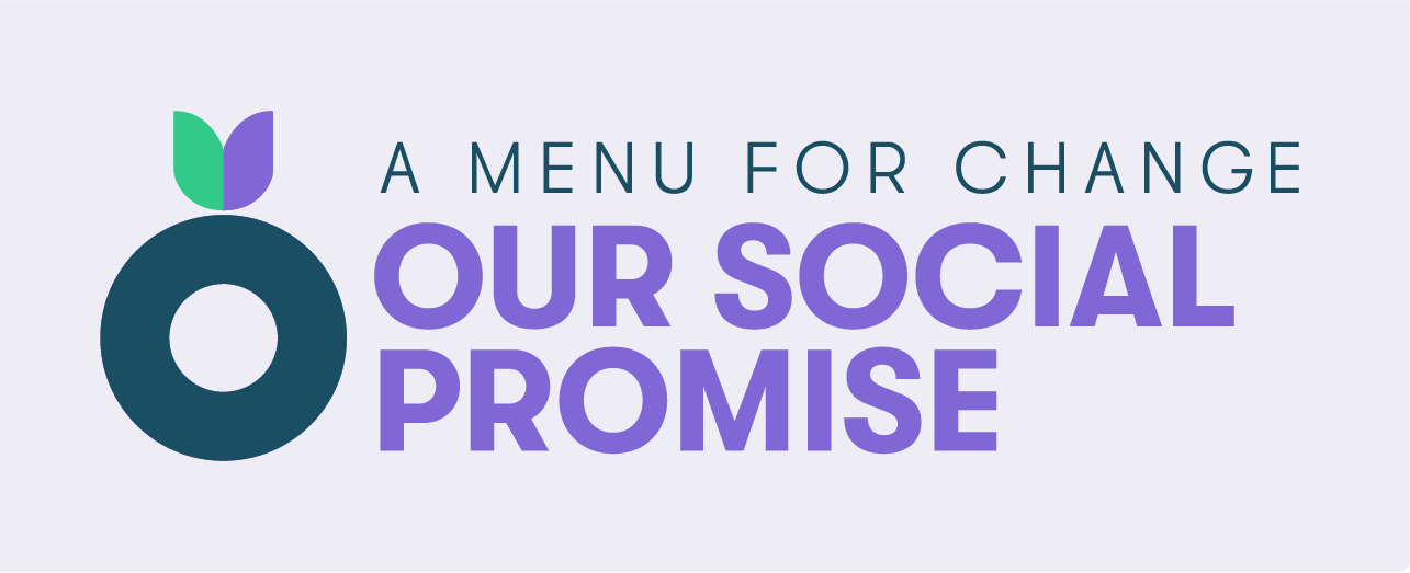 Graphic featuring the text Part of Our Social Promise and A Menu for Change with a leaf icon.