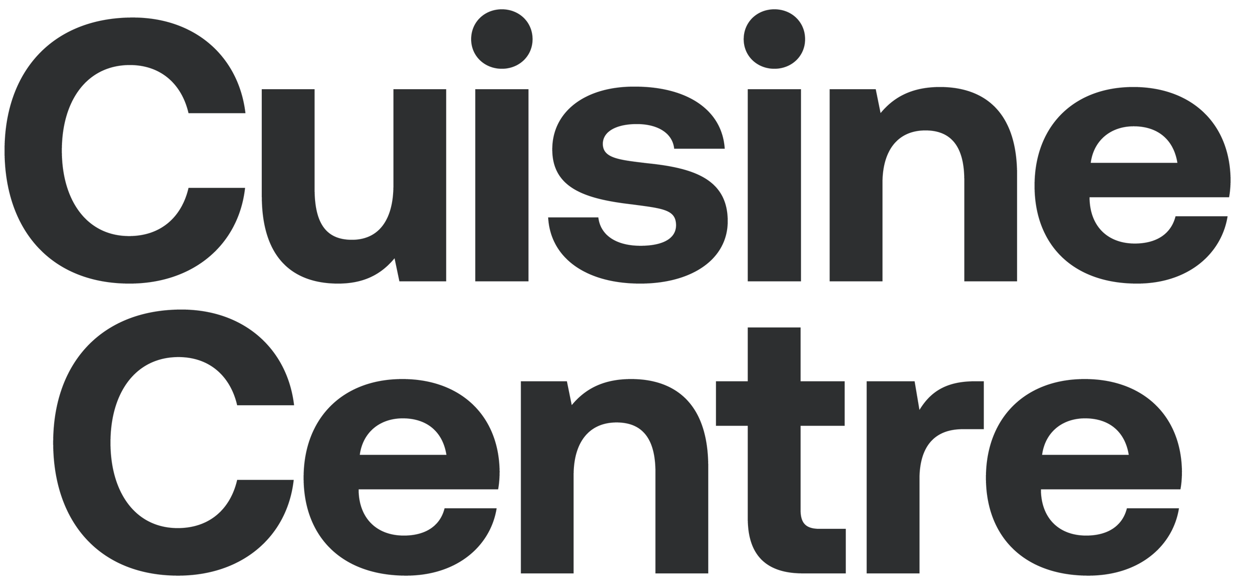 Stacked charcoal grey Cuisine Centre wordmark logo on a white background.